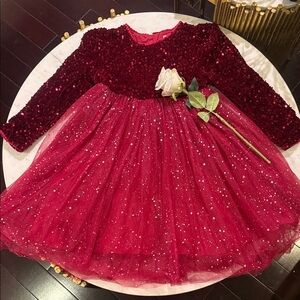 Elegant Red Sequin Kids Formal Dress